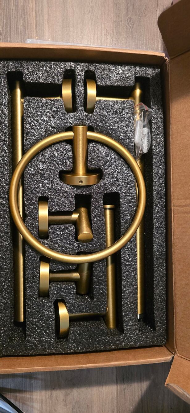 rushed Brass Bathroom Hardware Set 4-Piece Towel Bar Ring Roll Holder Robe Hook